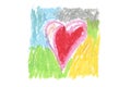 Oil pastel heart color stroke texture on white background. Isolated