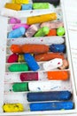 Oil pastels in a box Royalty Free Stock Photo