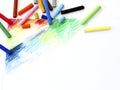 Oil pastels crayons colorful art drawing on white paper backgro Royalty Free Stock Photo
