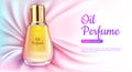 Oil perfume glass bottle cosmetics on silk fabric