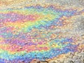 Oil Petrol Rainbow Shiny Gasoline Leak on Pavement