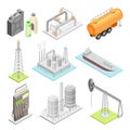 Oil or Petroleum Industry with Extraction Refining and Transporting Process Isometric Vector Set Royalty Free Stock Photo
