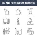 9 oil and petroleum industry icons pack. trendy oil and petroleum industry icons on white background. thin outline line icons such Royalty Free Stock Photo