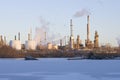 Oil and Petroleum Refinery Along Frozen Mississippi River