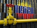 Oil pipe line valve in front of the flag of Venezuela on the oil Royalty Free Stock Photo