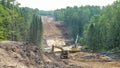 Oil pipeline construction site through forest land in Minnesota Royalty Free Stock Photo