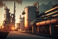 oil pipelines and tanks at plant for extraction, storage and processing of raw materials at refinery complex Royalty Free Stock Photo