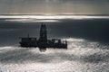 Oil platform in the middle of ocean aereal view