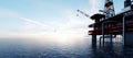 Oil platform on the ocean. Offshore drilling for gas and petroleum Royalty Free Stock Photo