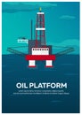 Oil Platform Poster. Sea. Oil exploration. Vector flat illustration.