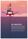 Oil Platform Poster. Sea. Oil exploration. Vector flat illustration.