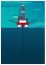 Oil Platform Poster. Sea. Oil exploration. Vector flat illustration.