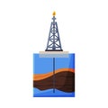 Oil Platform in the Sea, Drilling Rig Pumping Oil out of Borehole Flat Style Vector Illustration on White Background Royalty Free Stock Photo