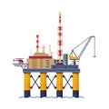 Oil Platform in the Sea, Gasoline and Petroleum Production Industry Flat Style Vector Illustration on White Background Royalty Free Stock Photo