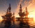 Oil platform on the sea. Offshore drilling for gas and petroleum or crude oil. Royalty Free Stock Photo