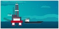 Oil Platform. Sea. Oil exploration. Vector flat illustration. Royalty Free Stock Photo