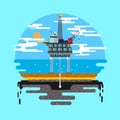 Oil platform sea Vector flat Royalty Free Stock Photo