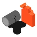 Oil pollution icon isometric vector. Oil slick from damaged barrel and canister