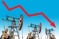 Oil price crisis. Oil price fall graph illustration.