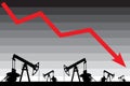 Oil price crisis. Oil price fall graph illustration.