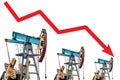 Oil price crisis. Oil price fall graph illustration.