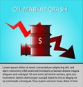 Oil price down, abstract illustration with barrel, info-graphic text and diagram
