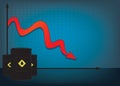 Oil price fall graph with red down arrow