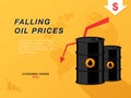 Oil price falling down vector banner. Concept design template for oil industry. Royalty Free Stock Photo