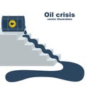 Oil price falling. Oil flowing down stairs as symbol of falling income.