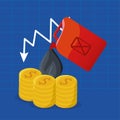 Oil price graphic with galloon tank and dollars coins