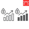 Oil price line and glyph icon, fuel price and drop water dollar, oil graphic vector icon, vector graphics, editable