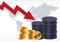 Oil price market with barrels and world planet