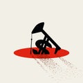 Oil prices falling due to global financial depression and recession vector concept. Oil pump sinking.