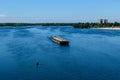 Oil product tanker barge on river Dnieper Royalty Free Stock Photo