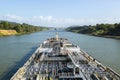 Oil product tanker is proceeding throught the Panama Canal. Royalty Free Stock Photo