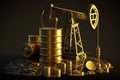 oil production. extraction of money. barrels of oil, neftechka, production, sale of petroleum products. Concept of gold