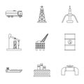 Oil production icons set, outline style Royalty Free Stock Photo