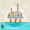Oil production offshore platform colloquially rig mineral ocean sea extraction flat design vector illustration