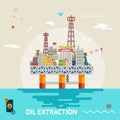 Oil production offshore platform colloquially rig mineral ocean sea extraction flat design vector illustration