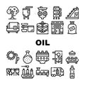 Oil Production Plant Collection Icons Set Vector