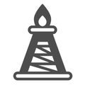 Oil production station, derrick , fire solid icon, oil industry concept, oil refinery vector sign on white background Royalty Free Stock Photo
