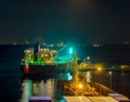Oil products tanker under cargo operations at night Royalty Free Stock Photo