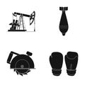 Oil pump, air bomb and other web icon in black style. circular, boxing gloves icons in set collection. Royalty Free Stock Photo