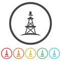 Oil Pump Derrick Logo. Set icons in color circle buttons