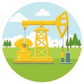 Oil Pump Jack in Field with Trees Pumping Resources Extraction Illustration Royalty Free Stock Photo
