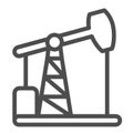Oil pump jack, oil extraction station, rig line icon, oil industry concept, pumpjack vector sign on white background Royalty Free Stock Photo