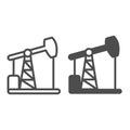 Oil pump jack, oil extraction station, rig line and solid icon, oil industry concept, pumpjack vector sign on white Royalty Free Stock Photo