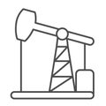 Oil pump jack, oil extraction station, rig thin line icon, oil industry concept, pumpjack vector sign on white Royalty Free Stock Photo