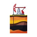 Oil Pump Jack Pumping Oil out of Borehole, Oil Industry Production Equipment Flat Style Vector Illustration on White