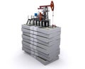 Oil pump-jack stands on a packs of dollars